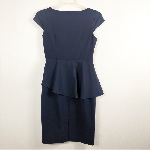 Eliza J Ruffle Peplum Navy Cap Sleeve Sheath Dress - Picture 8 of 9